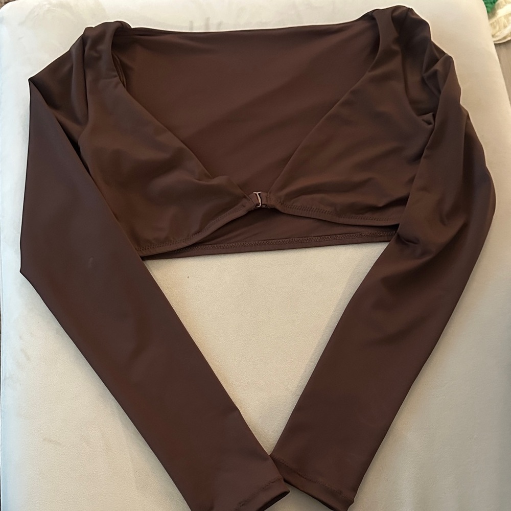 SKIMS Chocolate Brown Long Sleeve Crop Top